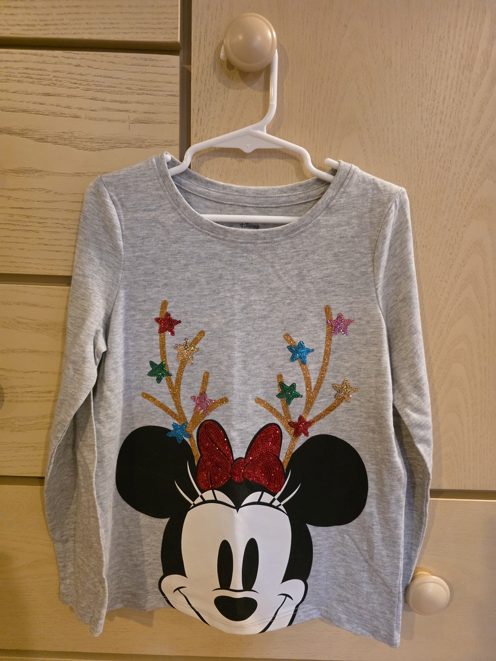 Disney Minnie Mouse Gray Long-Sleeve Tee with Glitter Antlers